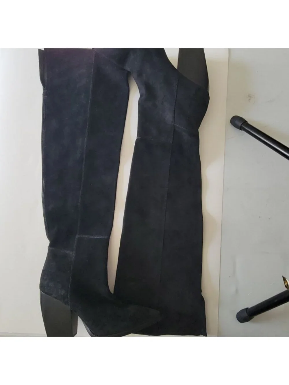 NEW ALLSAINTS Riena Over The Knee Boots Black Suede Whimsygoth Emo Womens 10